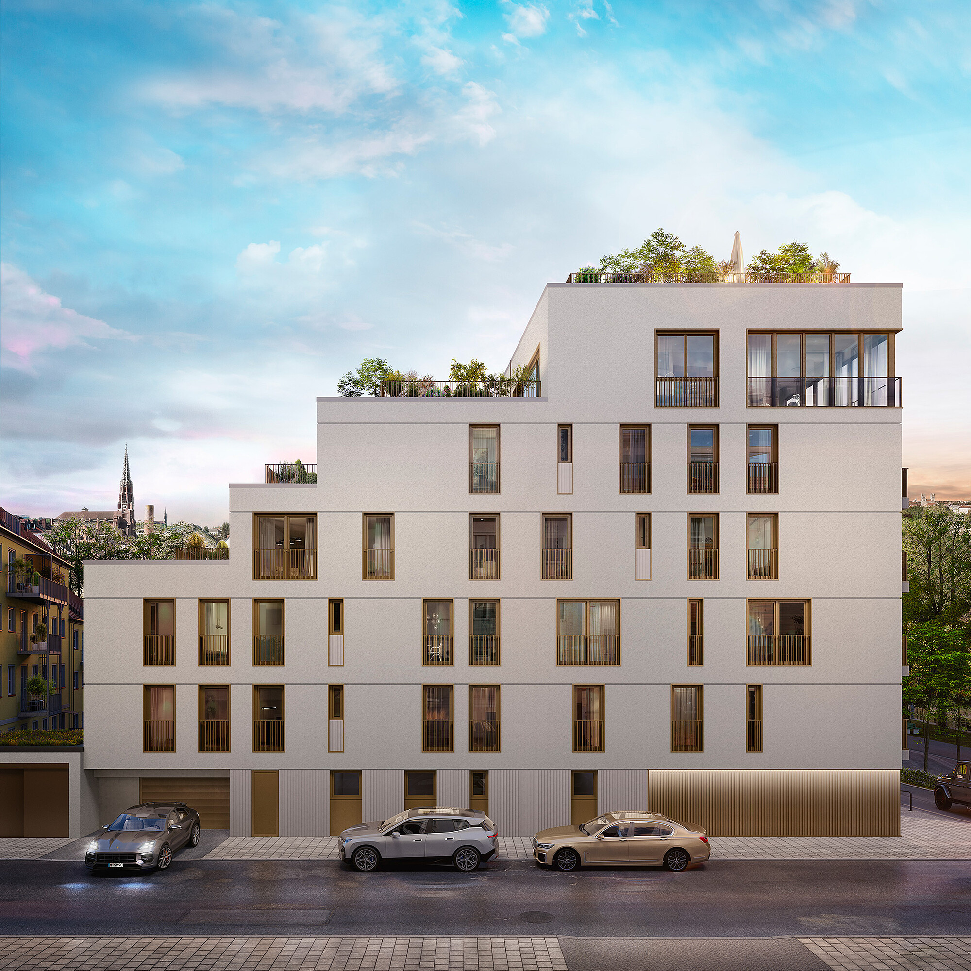 New residential development L'ISAR on Zeppelinstrasse in Munich - View from Kreuzplätzchen